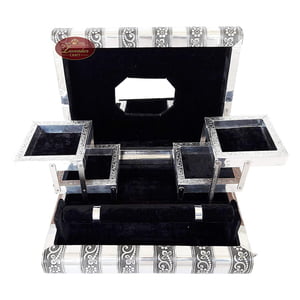 Premium Jewellery Box Box 4 Tray & 1 Roll - Antique Look Black Velvet
